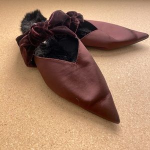 Zara satin and velvet slides with fur lining size 40